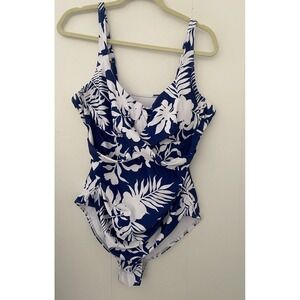 B2Prity Womens 2XL Swimsuit Blue & White Floral Support One-Piece